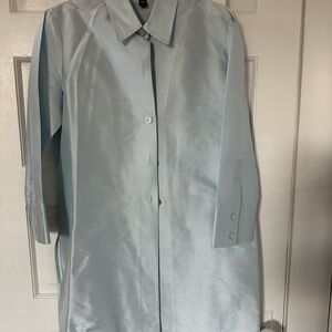 Linda Allard for Ellen Tracy light blue silk chantung long jacket size 10